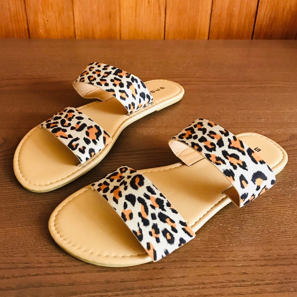 Animal Print Slide Flat Sandals